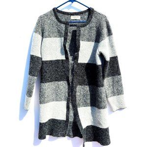 Womens Gray Cardigan Sweater Size S/M Striped Cardigan By Loved & Adored Furry